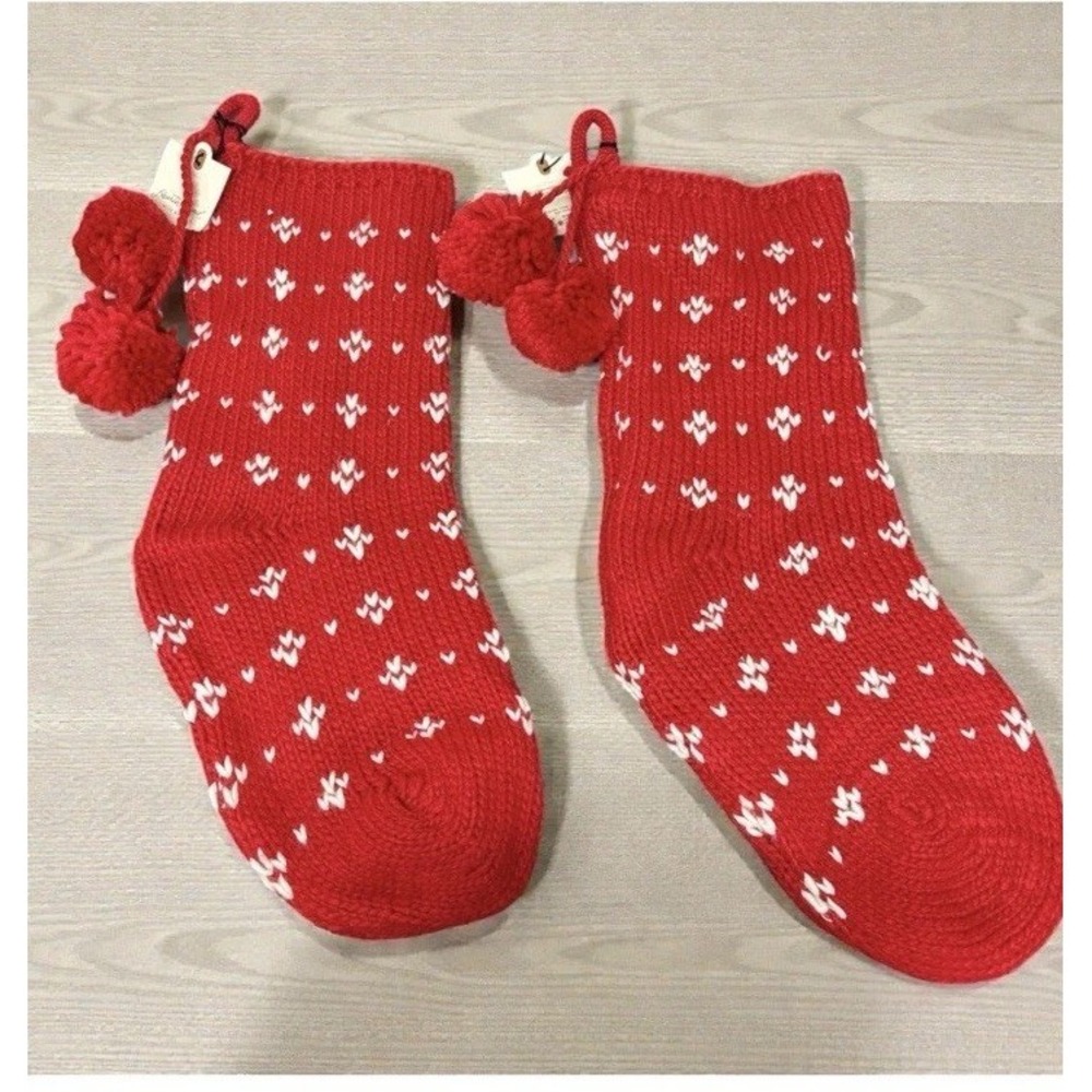 Hearth & Hand Magnolia Sweater Fleck Red Christmas Jacquard Knit Stockings NWT‎